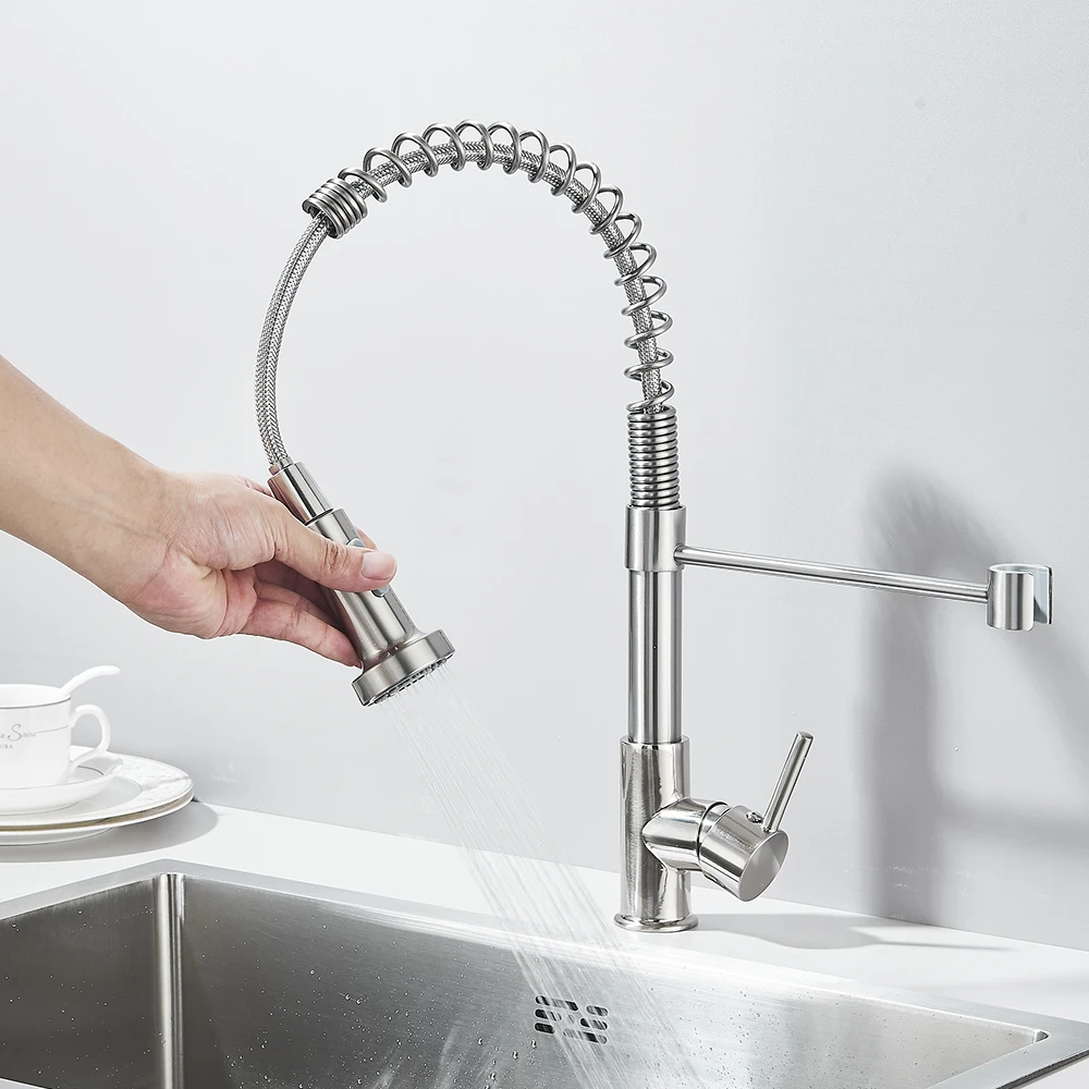 Stainless Steel Kitchen Faucet for Kitchen Sink Single Lever Pull Down Spring Mixer Tap Hot Cold Water Crane