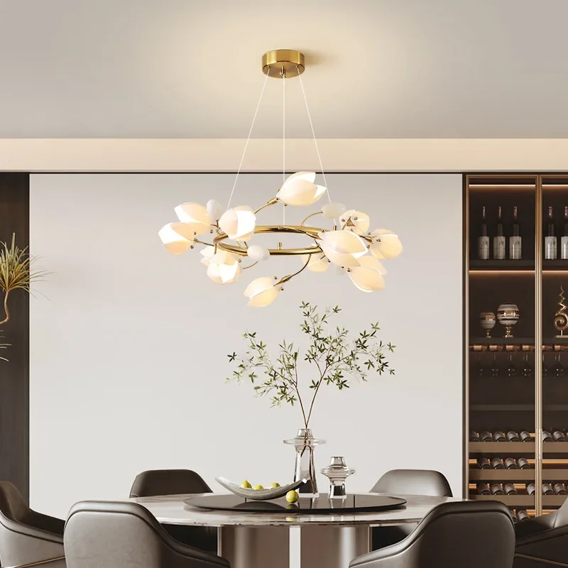 

SANDYHA Flower Modern Chandeliers for Living Room Bedroom Decoration Dining Lighting Ceramic Lampshade