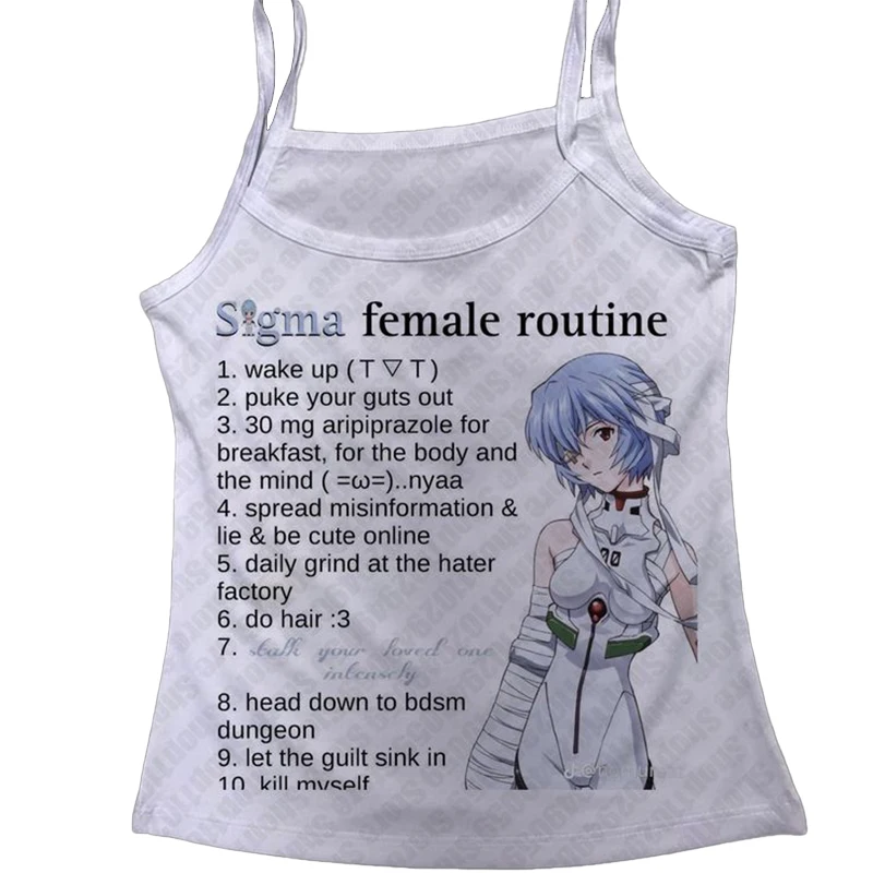 

Emo Y2k style aesthetic streetwear women's vest summer casual Gothic white sleeveless 90s retro tight camisole vest