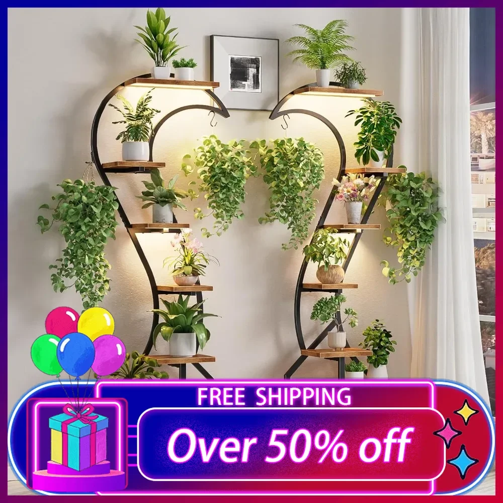 

68" Tall Plant Stand for Indoor Plants Multiple with Grow Light,7 Tiered Metal Plant Shelf,Swan Shaped Plants Holder for Home