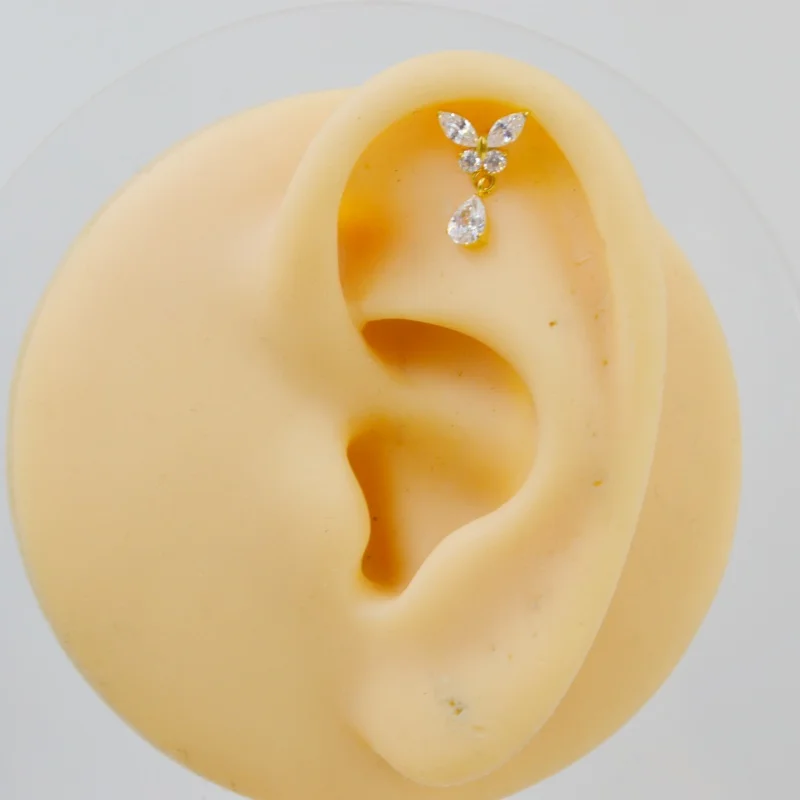 10pcs G23 Titanium Piercing Jewelry ASTM F136 CZ  Lip Labret Bar Ear Helix Tragus Rook Barbells Stud Flower Butterfly Shape