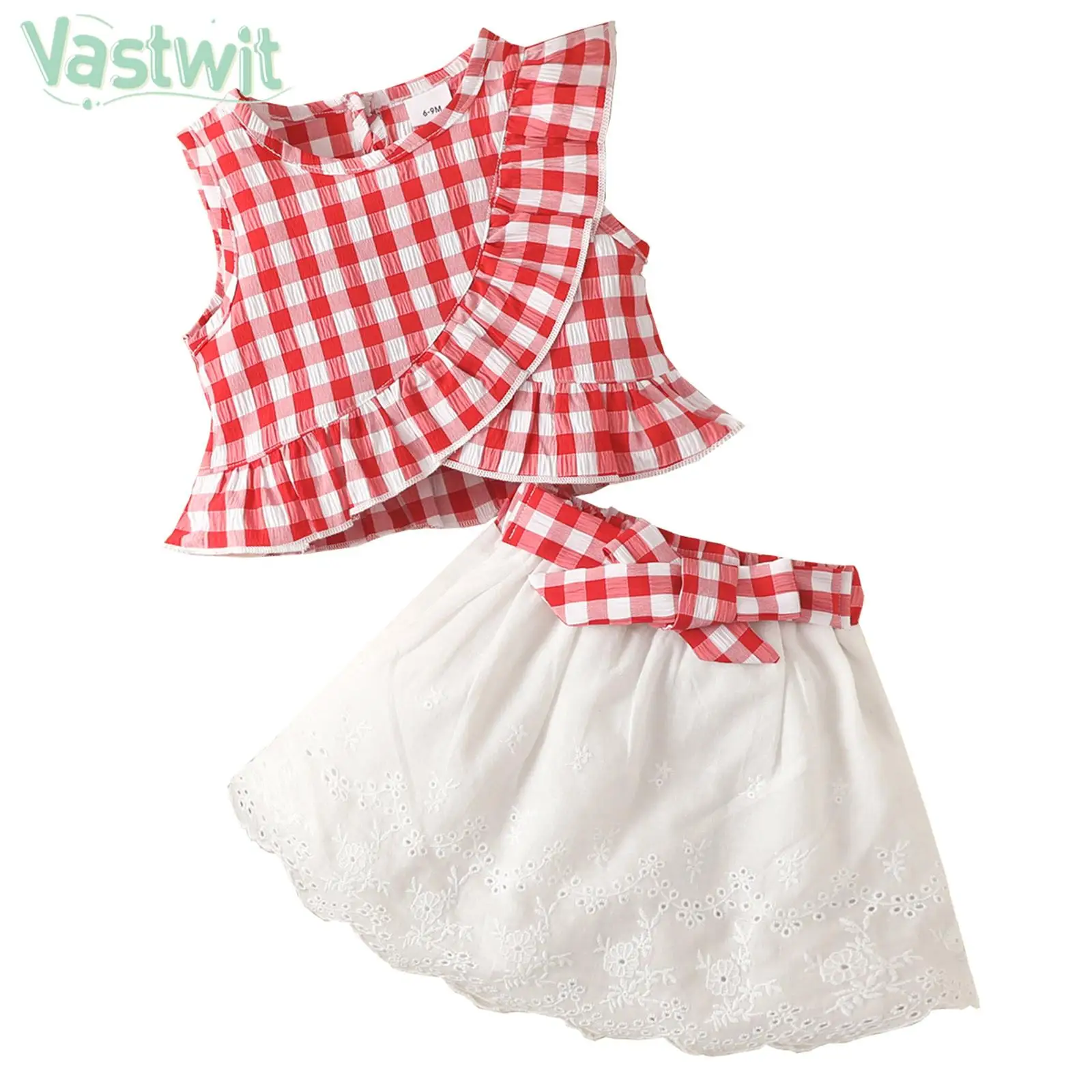 

Kid Girl Daily Wear Outfits Sleeveless Ruffle Plaid Tops with Skirt Little Girls Summer Wear Set Casual Style Cute Girls Costume