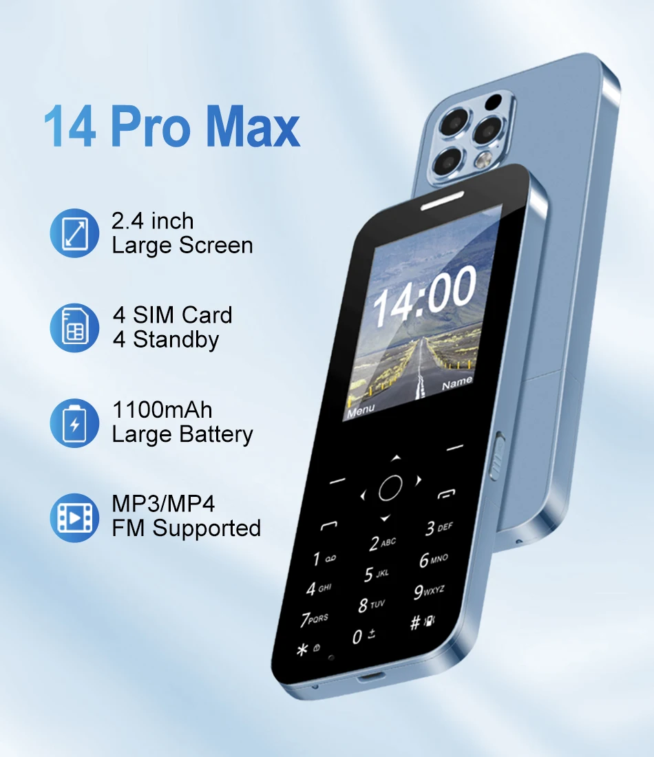 MKTEL M14 Feature Phone 2.4‘’Screen Four cards four waiting 1000mAh Standby MP3/MP4/FM Radio/Bluetooth/GPRS