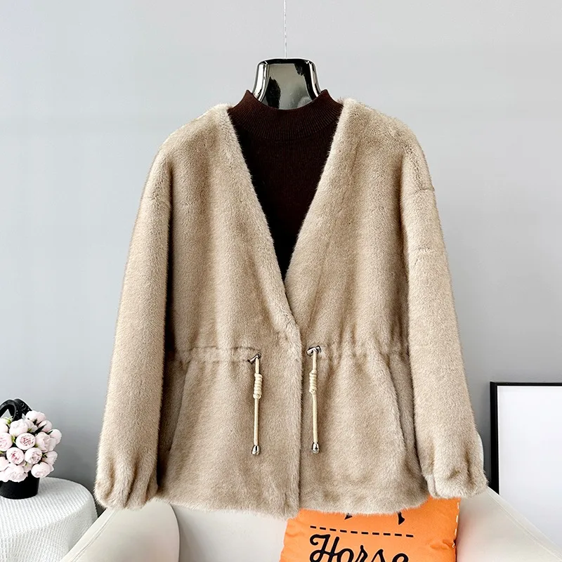 Fake Mink Fur Warm Short Coat Female Cardigan Young 2024 New Fall and Winter Imitation Mink Fur Jacket JT460