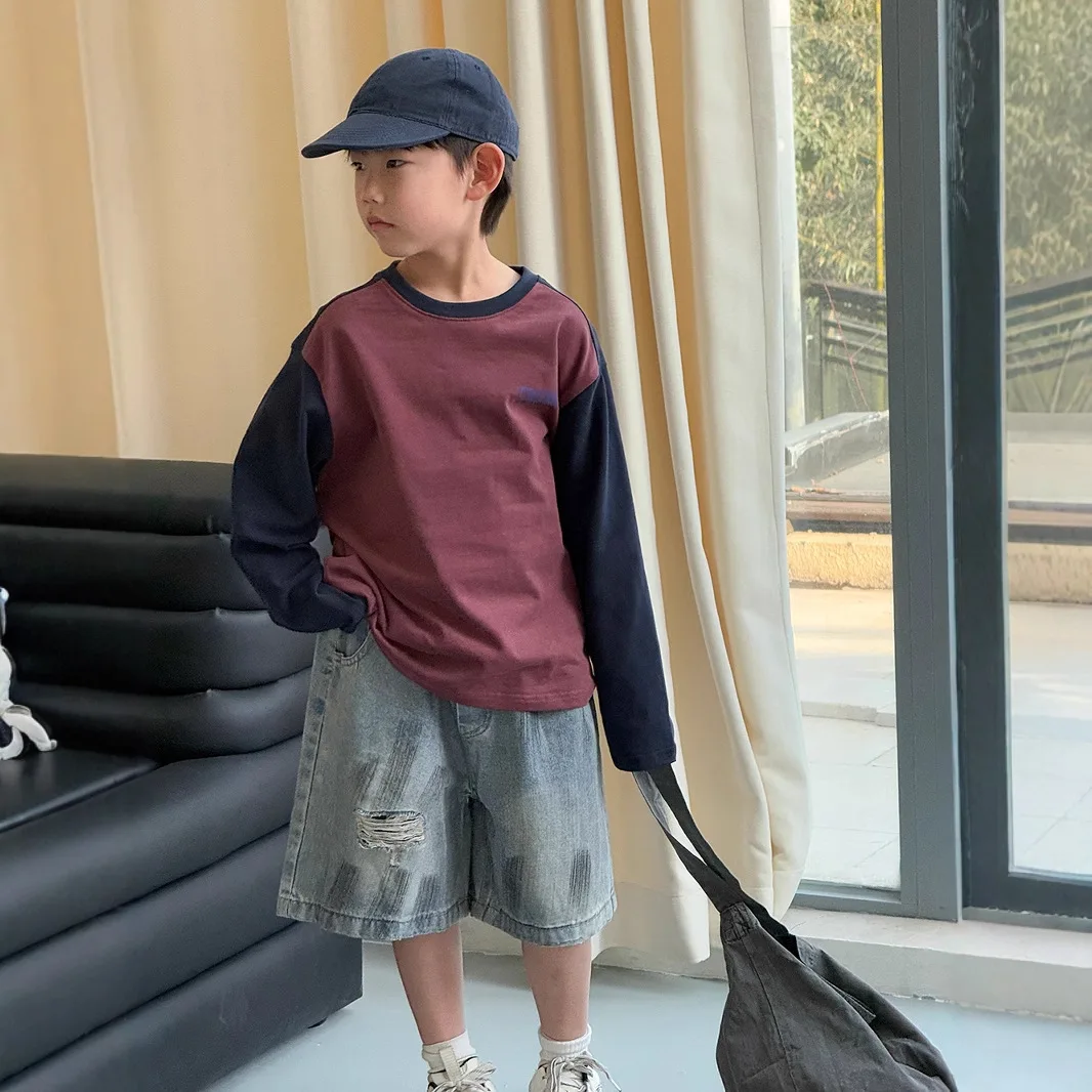 

2025 New Children's Clothing Ralan Sleeve T-Shirt Autumn Children's Casual Sweatshirt T