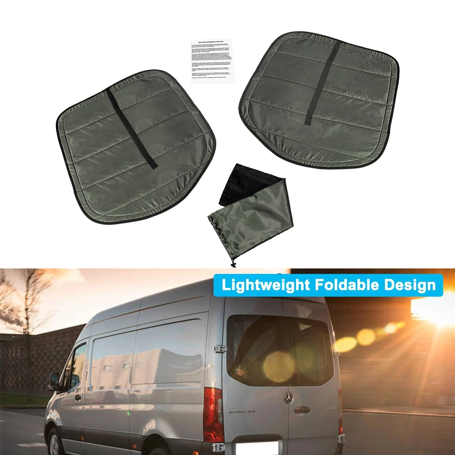 Insulated Blackout Auto Rear Door Covers 1-Pair Fits for Mercedes Benz Sprinter Cargo Van 2019 - 2022