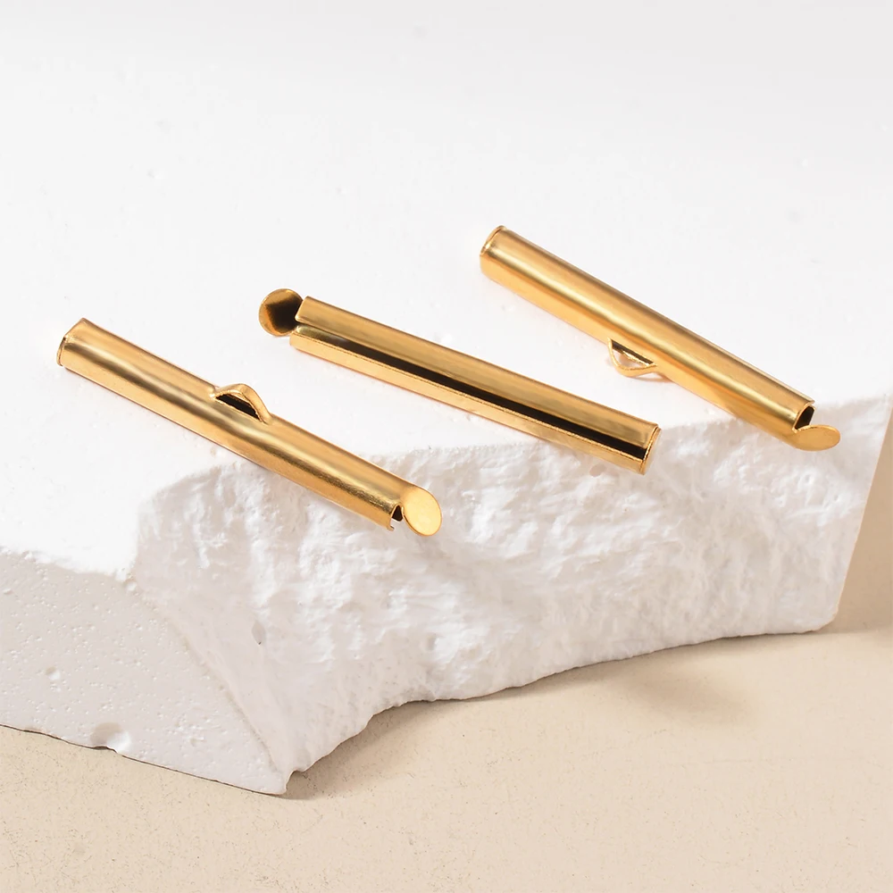 Großhandel 20 Stück/Set Edelstahlrohre Schiebe-Endkappen Verbindungsstücke Crimp-Endperlen Schiebe-Endverschluss für DIY-Schmuckherstellung – Detail 4