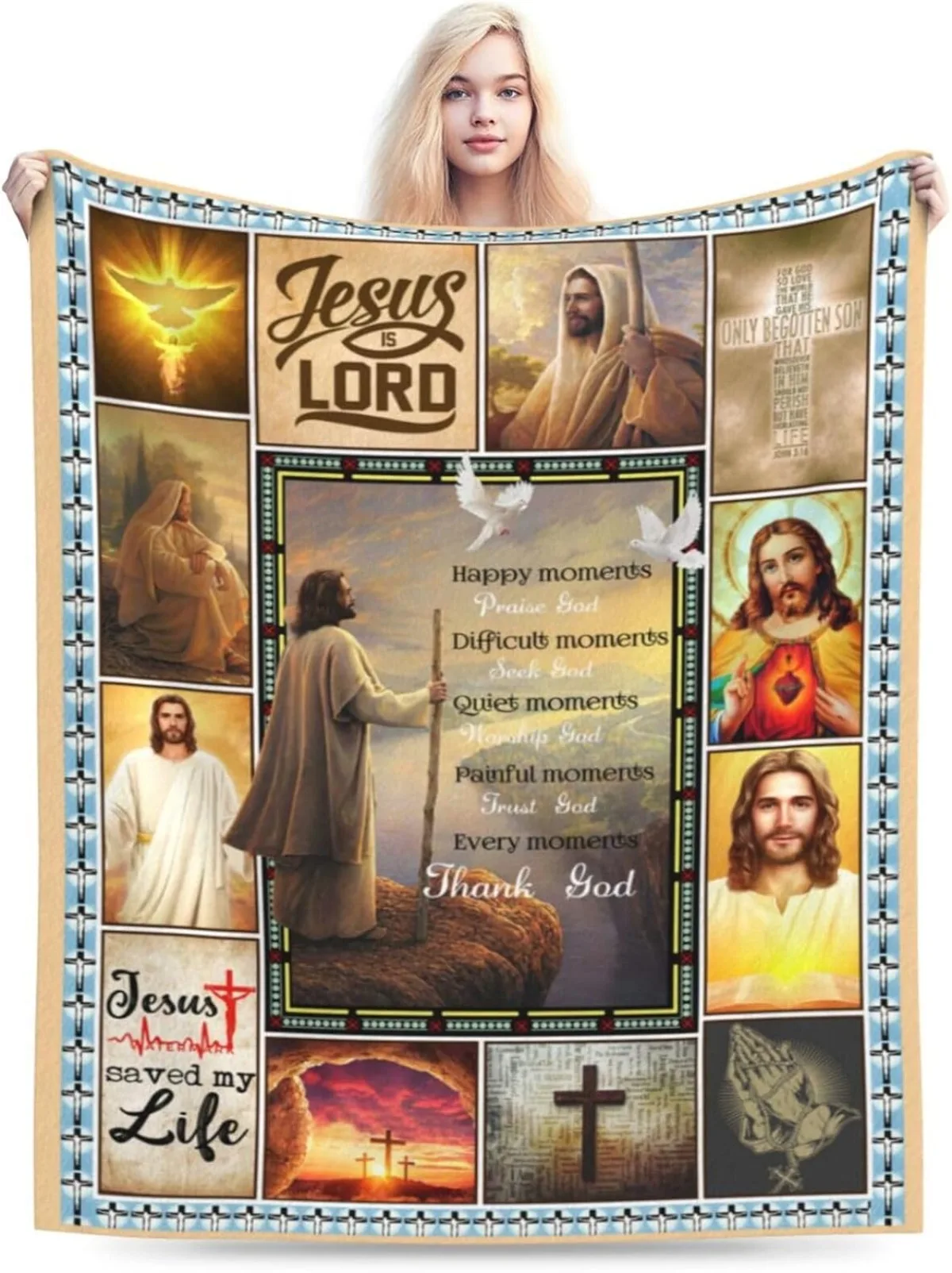 Classic Religious Belief Festivities Fleece Blanket,  Soft Cross Design Throw Gifts Decor