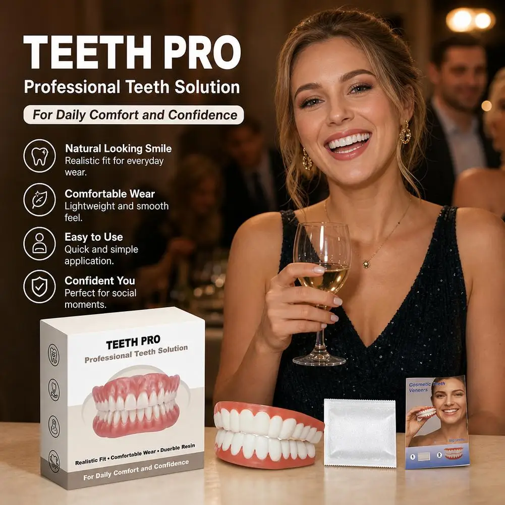 Instant Smile Cosmetic Veneers Upper And Lower Fake Teeth Comfort Fit Realistic Denture Appliance For Adults Whitening