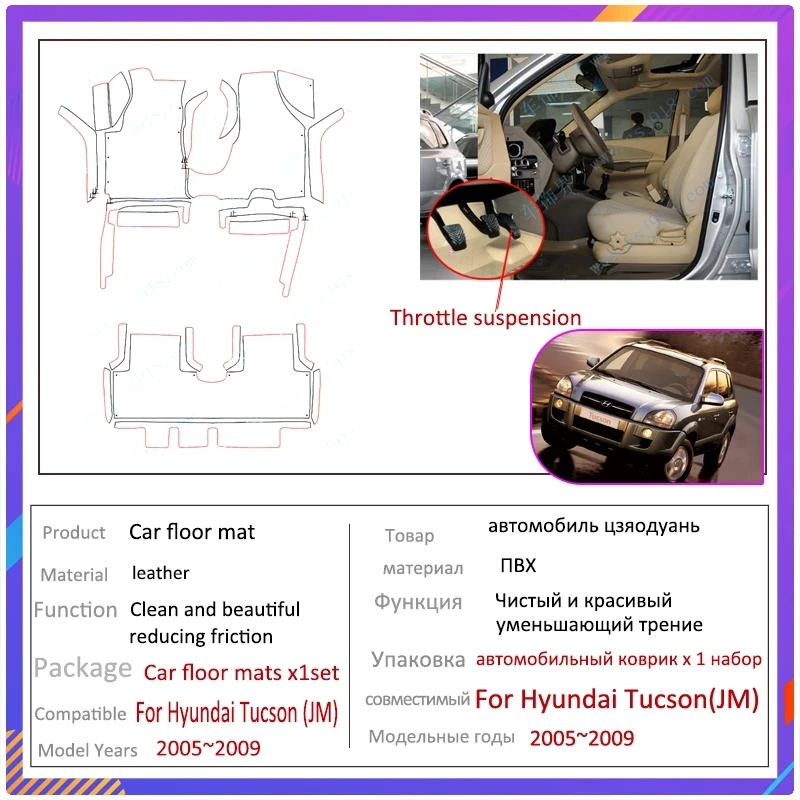 Tappetini per auto per Hyundai Tucson JM 2005 ~ 2009 tappetini impermeabili tappeti durevoli parti interne accessori per auto Pad Anti sporco