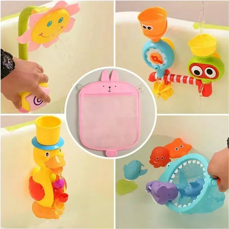 Children\'s bath toys storage mesh bag toy bag waterproof draining cartoon cute duck baby bathroom with suction cup hanging bag