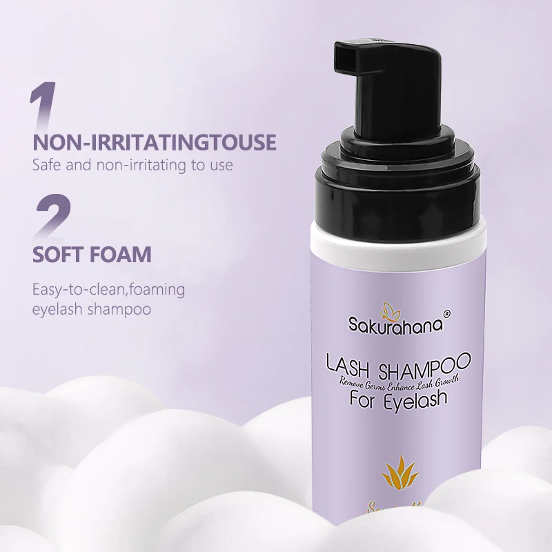 SAKURAHANA Champú para pestañas 60 ml Extensión de pestañas Espuma de limpieza profunda Espuma limpiadora de maquillaje Desmaquillante no irritante