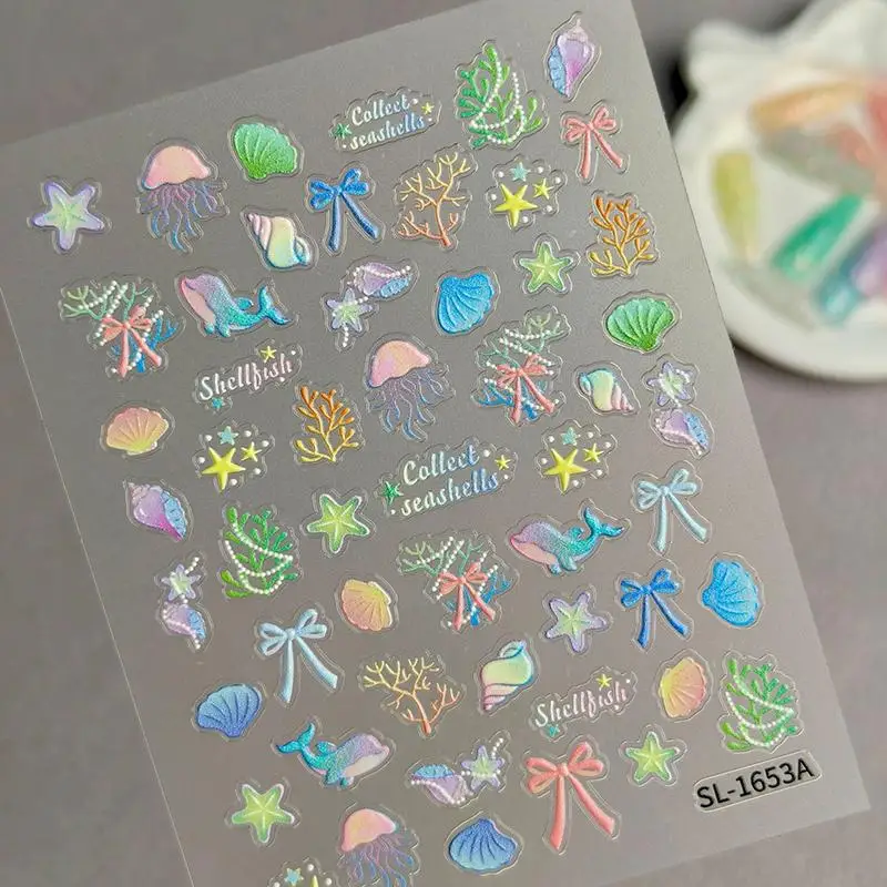 Bunte Blasen, Fischschwarm, Delfin, Wal, Nagelkunst-Aufkleber, Seestern, Muschel, Koralle, Qualle, Seepferdchen, Ozean, Maniküre-Aufkleber – Detail 9