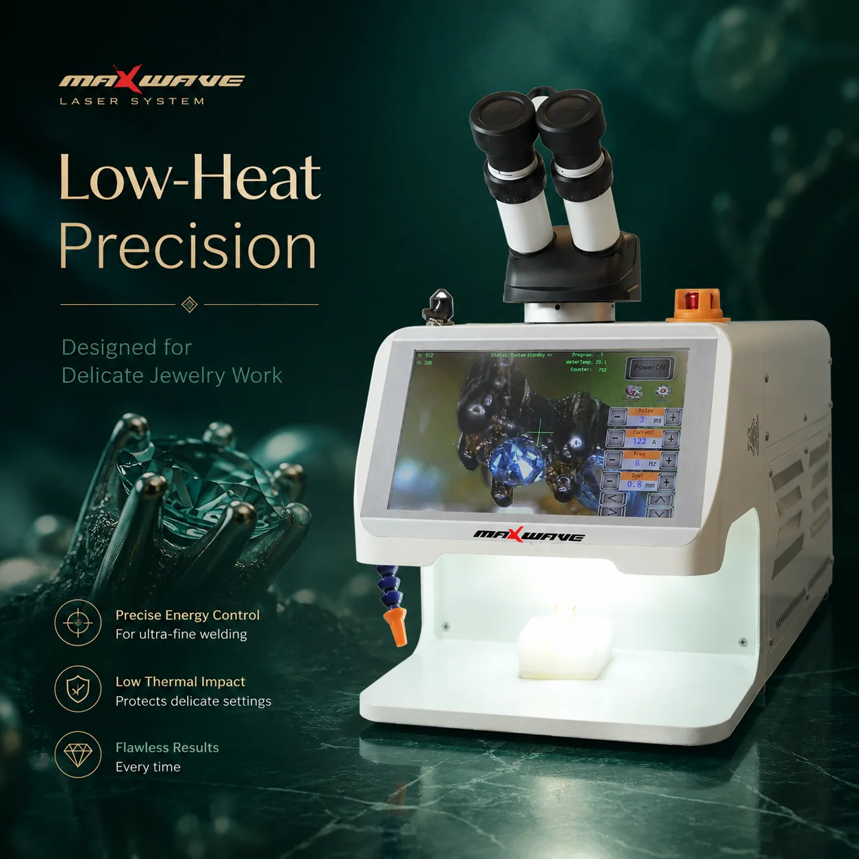Jewelry Laser Welder Desktop Machine with Adjustable Frequency Pulse Width and Spot Size for Gold Silver Alloy Repair