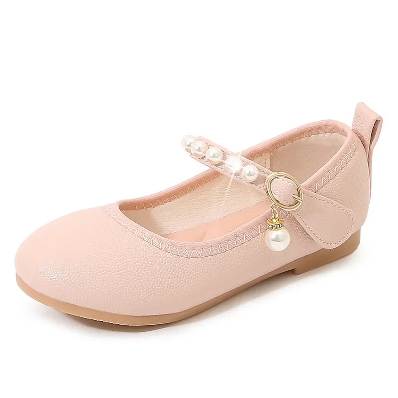 Childrens Leather Shoes Pearl Elegant Fashion Princess Casual Mary Janes Flat Shoes for Kids Girls Soft Sole Loafers Moccasins