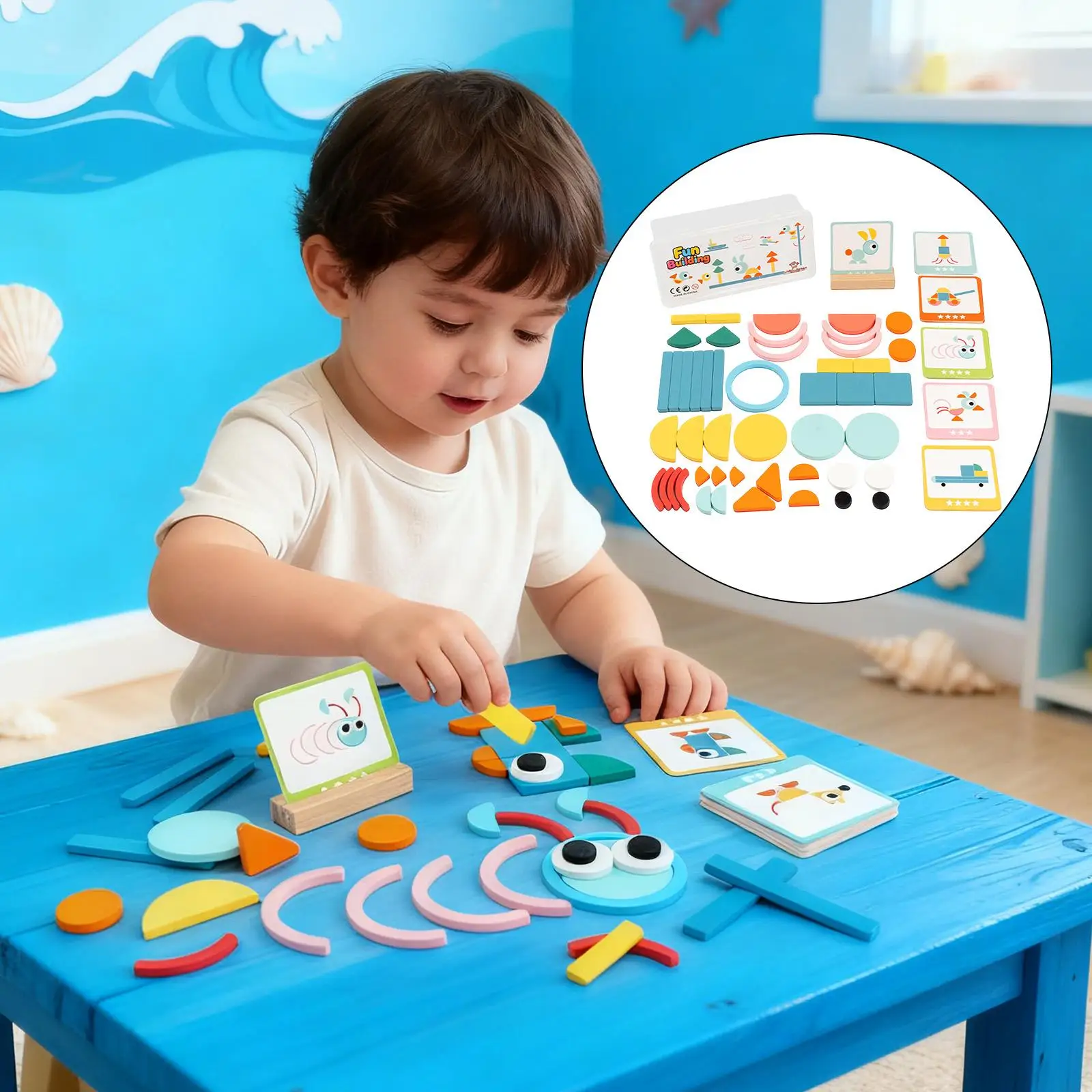 Wooden Pattern Blocks,Tangram Shape Puzzle Set Learning Toy Color Sorting Stacking Game for Birthday