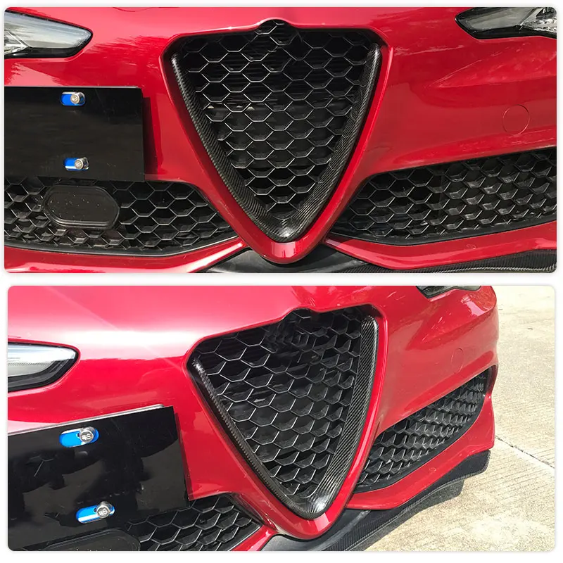 Dry Carbon Fiber Car Front Grill Mesh Frame for Alfa Romeo Giulia Base Sedan 2015-2021 Racing Grille Trim V Shape Body Kit