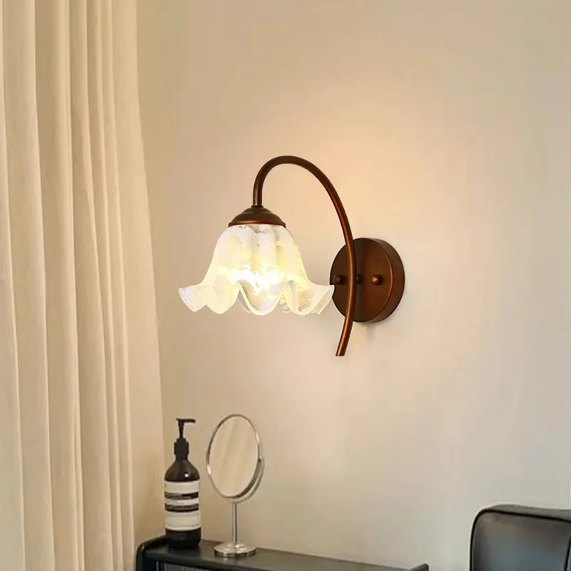 Wall lamp, bedroom bedside lamp, living room background wall lamp, flower glass, warm lamp