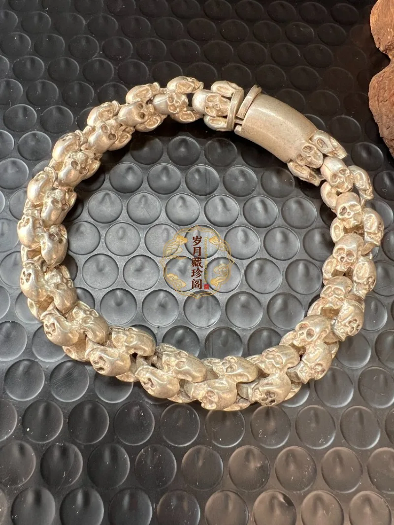 2026 Hot Antique Tibetan Silver Skull Bracelet for Men & Women, Fashion Lucky Amulet Jewelry, Personalized Punk Gift