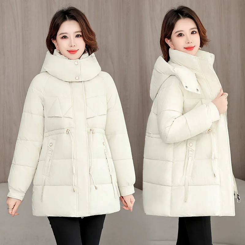 New Winter Cotton Jacket Women Mid Long Coat Korean Edition Loose Thick Fashion Hooded Jackets Female Warm Parker Overcoat