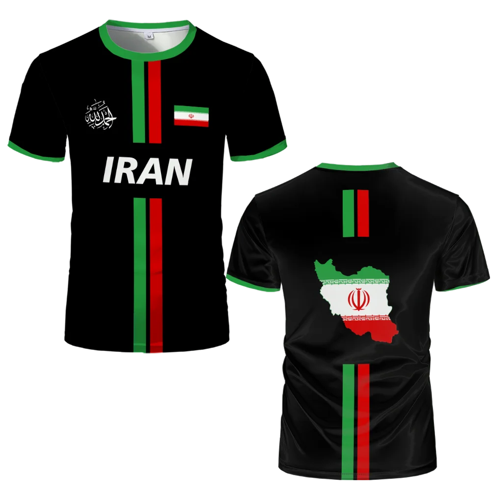 Iran Football Jersey Summer Sports Breathable Quick-drying O-Neck Short Sleeve T-shirt Iranian Flag Map Pattern Unisex Tops Gift