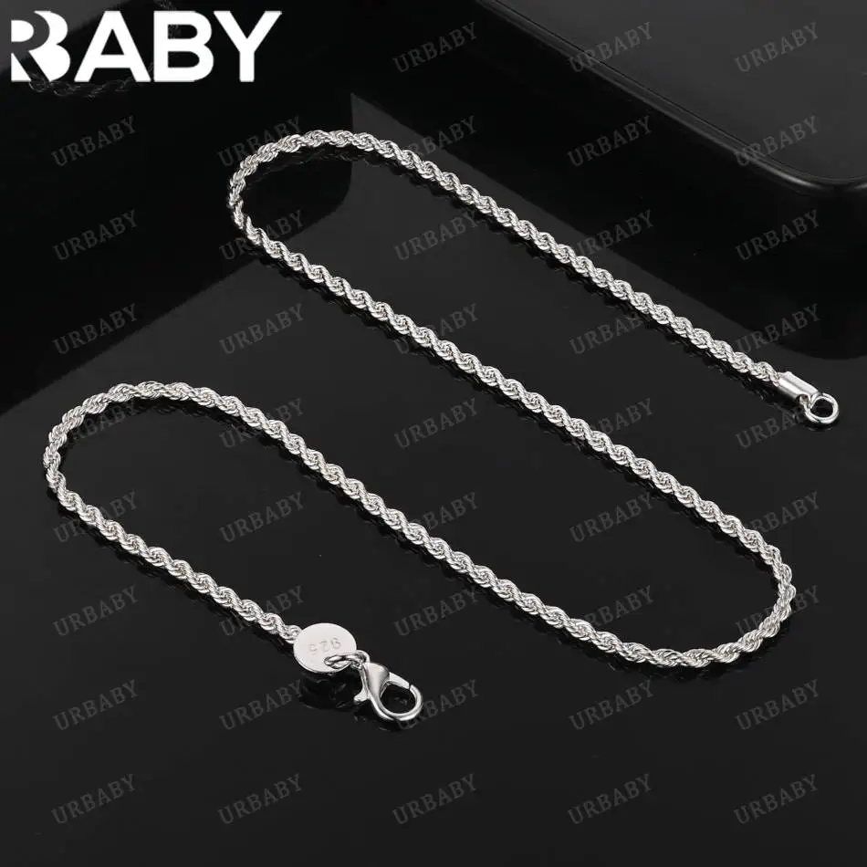 

URBABY 925 Sterling Silver 40-65cm 2mm Chain Necklace For Women Men Charm Trend Birthday Gifts Fashion Party