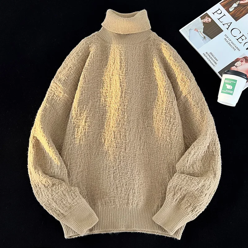 Kaos Rajut Slim Fit Kerah Tinggi Kasual Terbaru, Atasan Dalaman, Sweater Musim Semi Gugur Pria Wanita, Fashion Basic, Sweatshirt Rajut Lengan Panjang