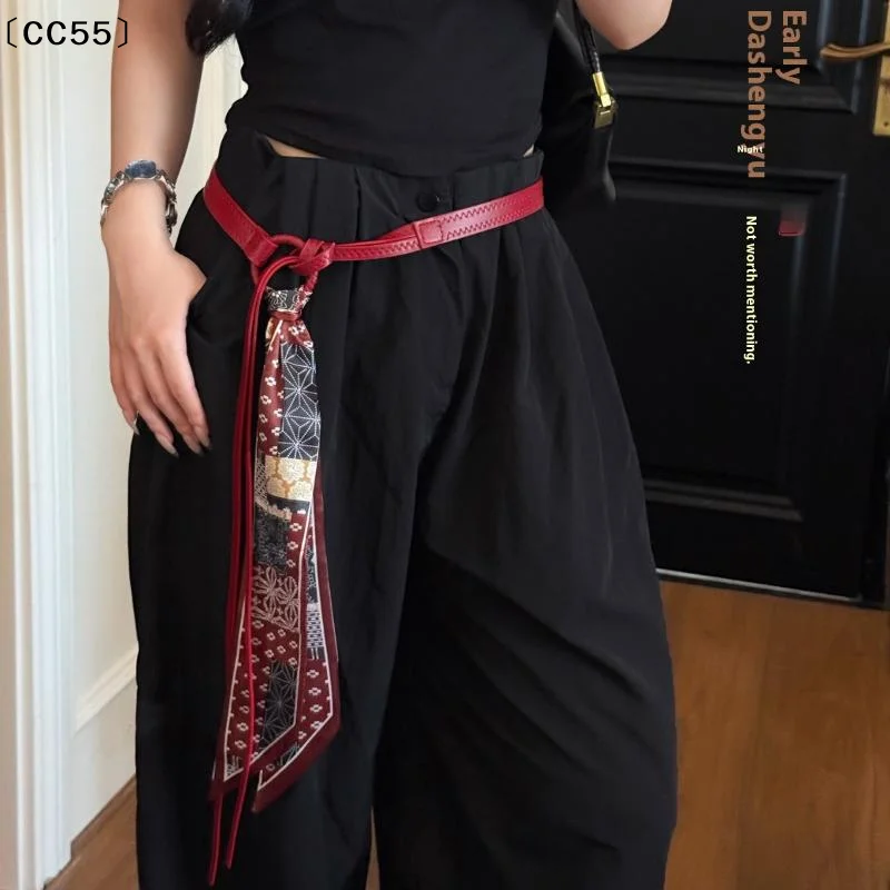 Punk Scarf Waist Belt Retro Pu Leather Women's Belt Bohemian Style Silk Scarf Waist Rope Trendy Jeans Dress Decorative〔CC55〕