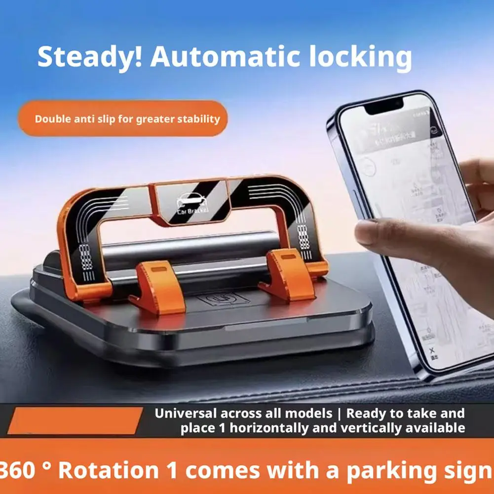 Car Phone Holder with Strong Suction Cup 360° Rotation 2-in-1 Adjustable Viewing Angles Dashboard Mount with Parking Card Plate