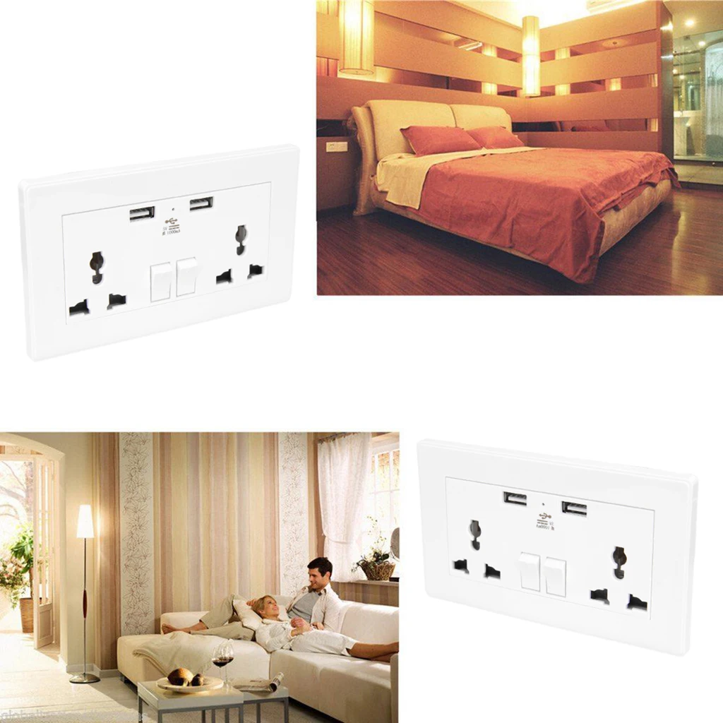 

Mains Power Socket With 1 AMP USB Charging Ports Connection Wall Plate Plug