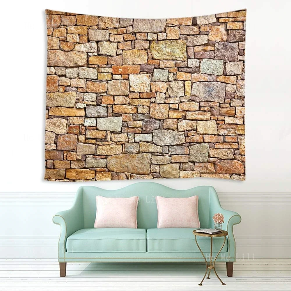 Yellow Brick Vintage Stone Countryside Tapestry Wall Hanging For Livingroom Bedroom Dorm Home Decor