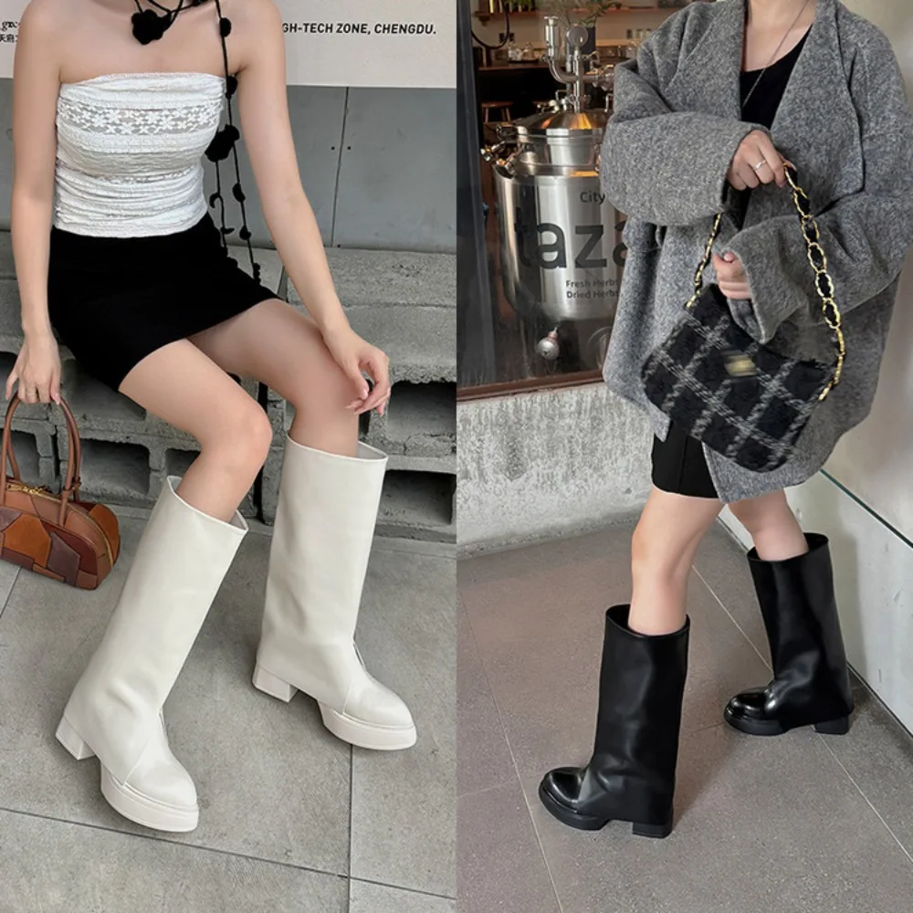 Winter Short Plush Women Knee High Boots Fashion Slip on Knight Long Booties Ladies Casaul Platform Heels Botas Mujer - Image 2