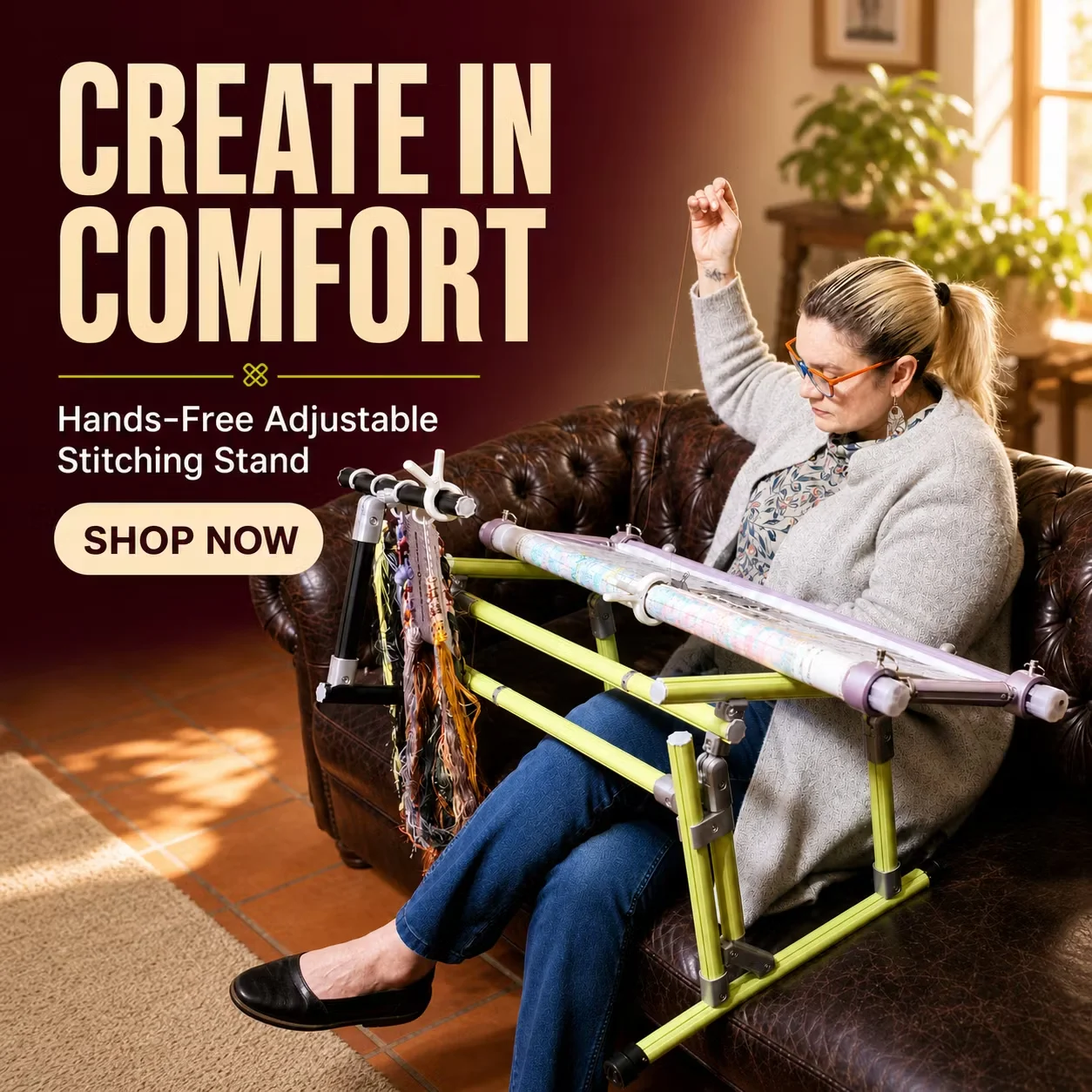 Adjustable Aluminum Alloy Cross Stitch Stand Embroidery Frame Holder for Sofa Bed Table Tilting Needlework Rack Width DIY