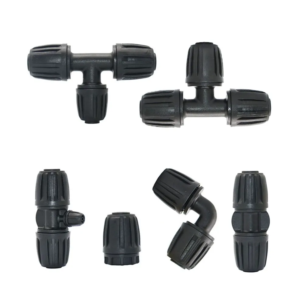 20mm PE Pipe Connector  Tee Elbow End Plug Fittings 20mm to 16mm 4/7mm Reducing Garden Hose Splitter Coupling