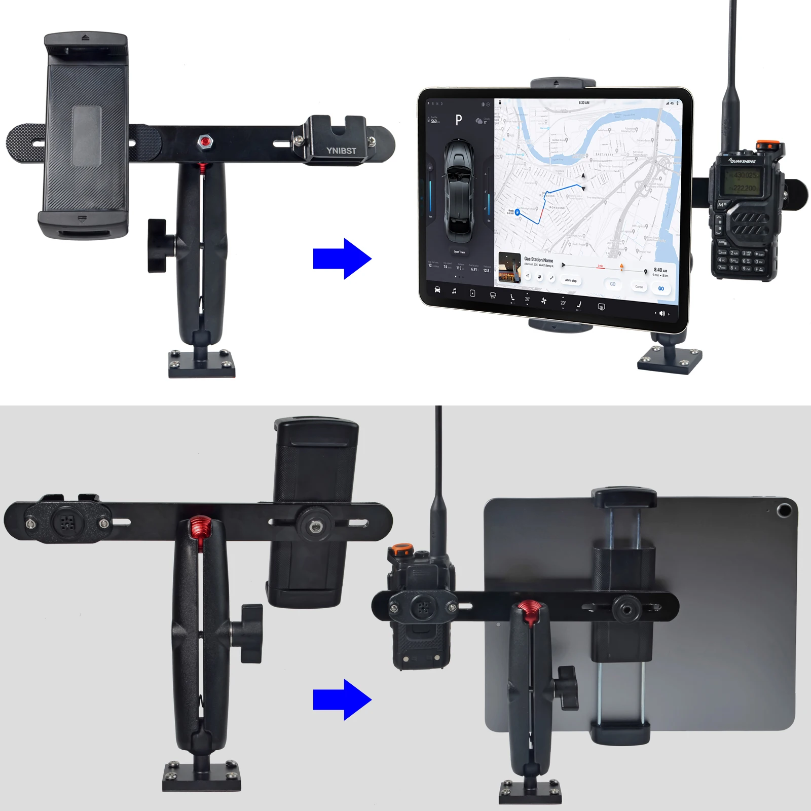 Handheld CB Radio\\Mic Holder Mount with Car Tablet Holder for Truck/Car/Boat/Vehicles,Aluminium Alloy Heavy Duty Drilling Base