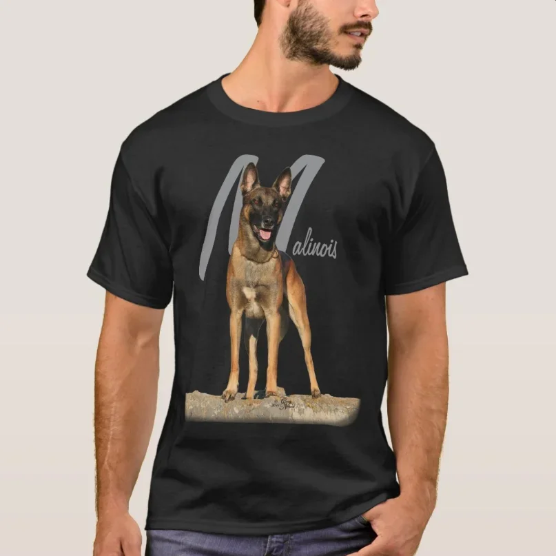 Belgian Malinois with Breed Name Graphic T-Shirt 100% Cotton O-Neck Summer Short Sleeve Casual Mens T-shirt Size S-3XL