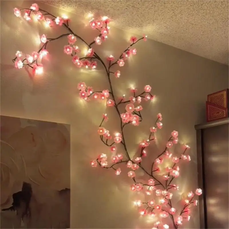 Cherry Blossom Branch Shaped LED Lights, USB Powered Creative DIY Holiday Vine Light, Suitable for Living Room, Bedroom