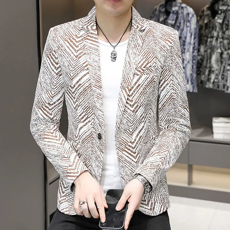 3-G3 Spring striped small suit for men, Korean version, slim and handsome, youth fashion, casual, versatile, trendy jacket,