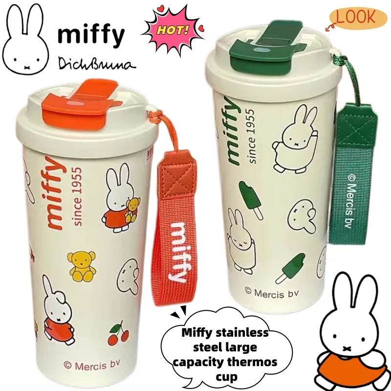 

Miffy Creative Cute Kawaii Stainless Steel Thermos Holiday Gift Secondary Animation Peripheral Cartoon Large Capacity Straw Cup