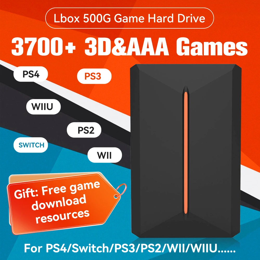 Lbox 500G Retro Game HDD For PS4/PS3/Switch/WII/WIIU Portable Emulator Consoles Built-in 3700+ Retro&3D Games For Win PC/Laptop