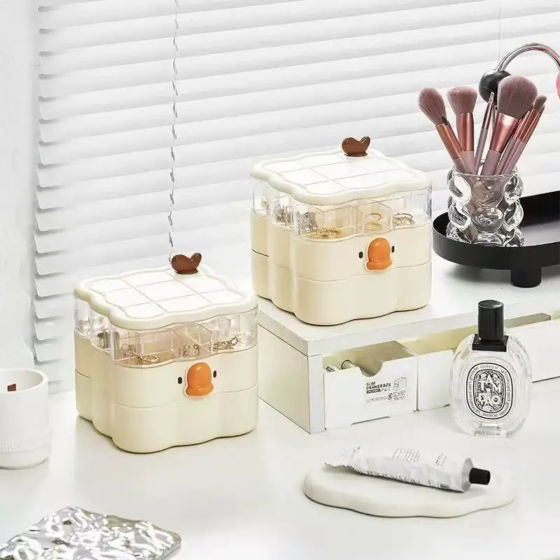 

Cute Cartoon Multi-layer Rotating Jewelry Box Girls Ring Necklace Earrings Storage Box Desktop Jewelry Organizer Box