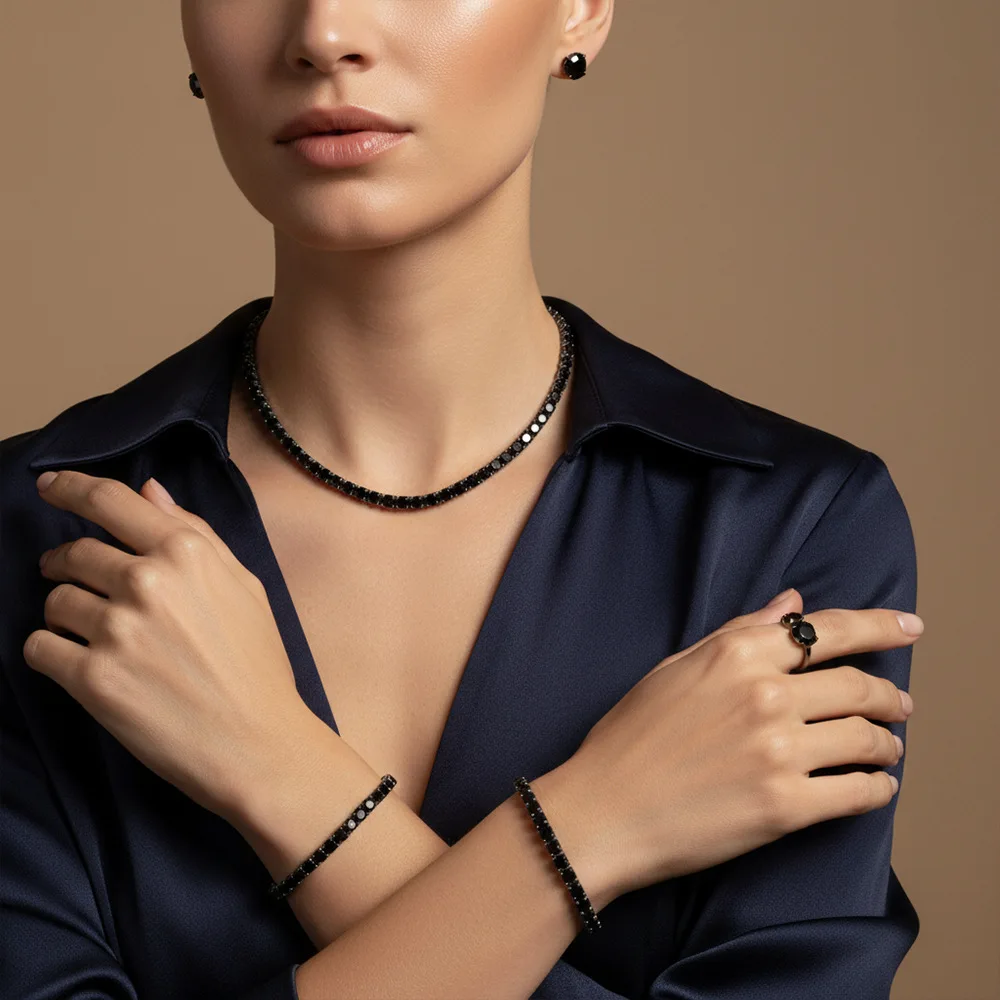 925 Sterling Silver Black Moissanite Tennis Necklace Full Paved Gemstone Choker Luxury Fine Jewelry Wedding Gift