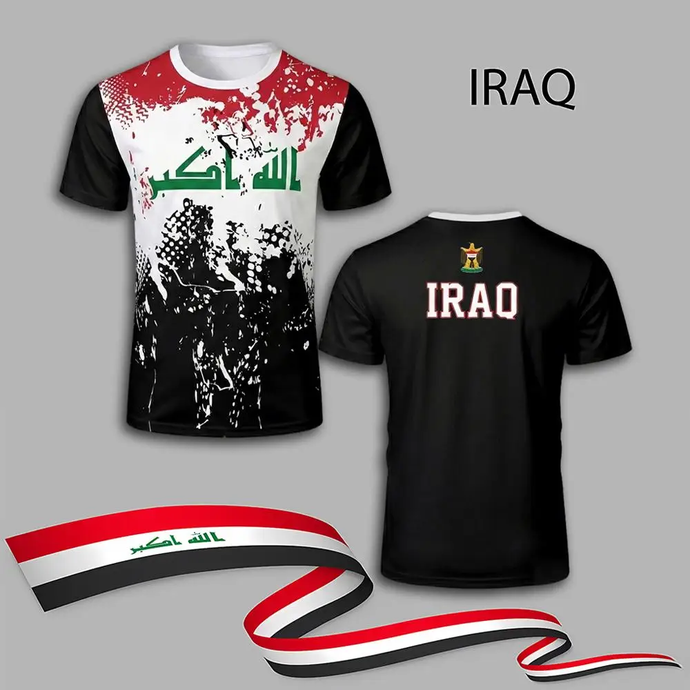 

Iraq Flag Themed 3D Print T-Shirt Men Women Casual Running Short Sleeve Tops Summer Lightweight Breathable Outdoor Sports Jersey