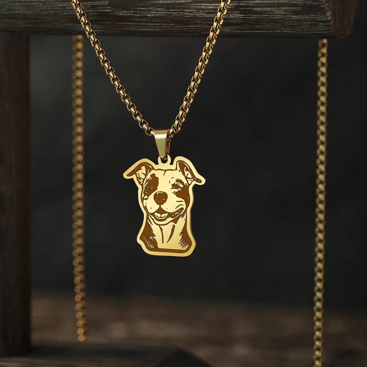 CHENGXUN Amstaff Cute Pendant Necklace Stainless Steel Animal Necklaces for Women Men Birthday Party Gift