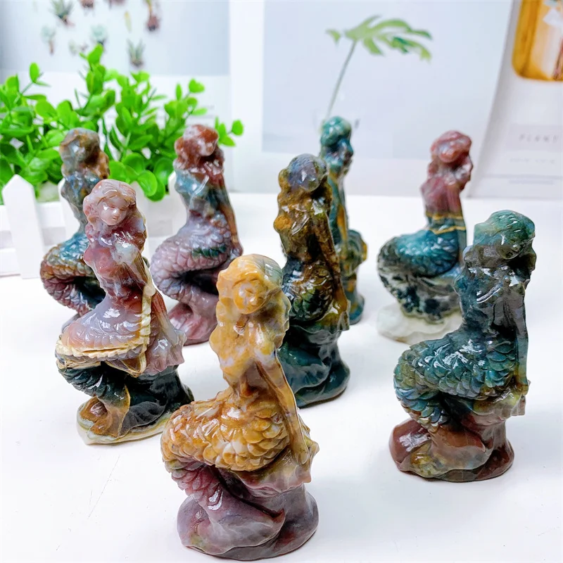 Imagem -03 - Estátua da Sereia Jasper do Oceano Natural Cura de Cristal Estética Feng Shui Decoração do Lar Presente Reiki 12cm 1pc