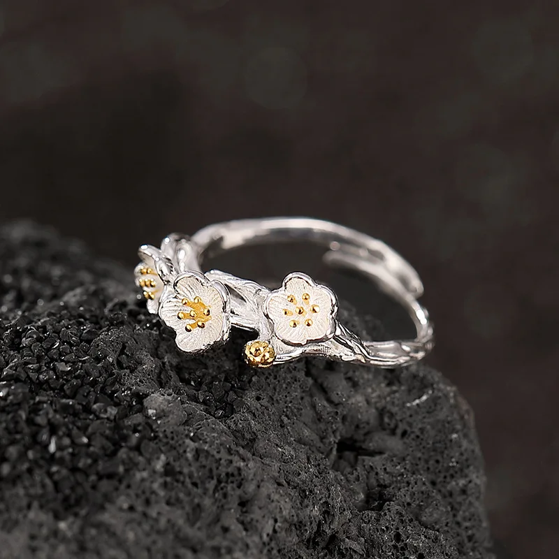 925 Sterling Silver Flower branch Open Rings For Women Hypoallergenic Fashion jewelry