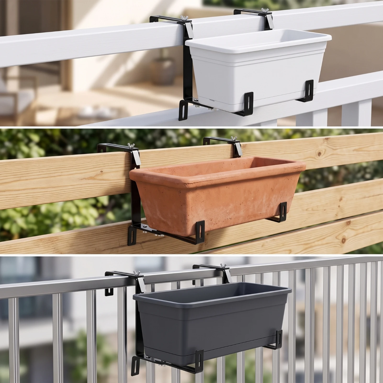 4 Pieces Railing Planter Bracket Easy to Install Planter Box Bracket Flower Box Holder Heavy-Duty Brackets Metal for Gardeners