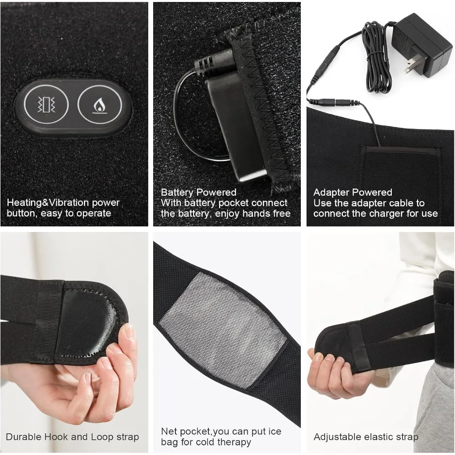 لوحة التدفئة مدلك أسفل الظهر التفاف لتخفيف آلام الظهر مع تدليك الاهتزاز والعلاج الحراري 7.4 فولت 4400 مللي أمبير مضرب قابل لإعادة الشحن