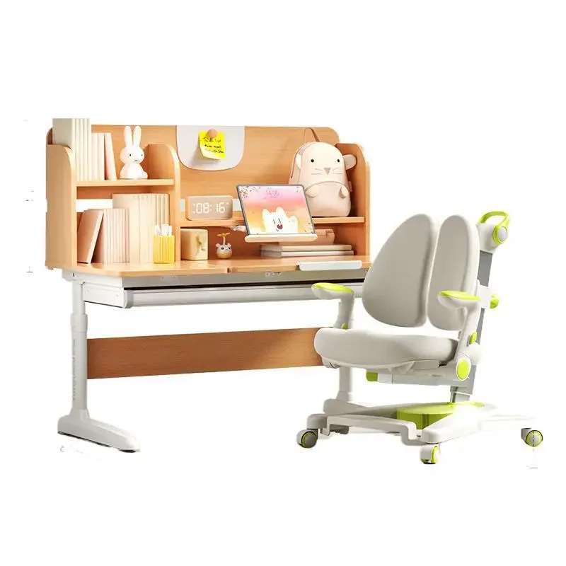 

Solid wood study tables and chairs, liftable writing desk set