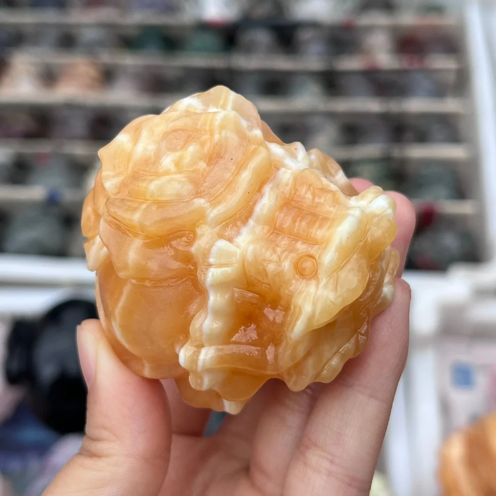 1PCS Natural Yellow Calcite Dragon Turtle Carving Polished Reiki Healing Feng Shui Energy Stone Room Decor Gift